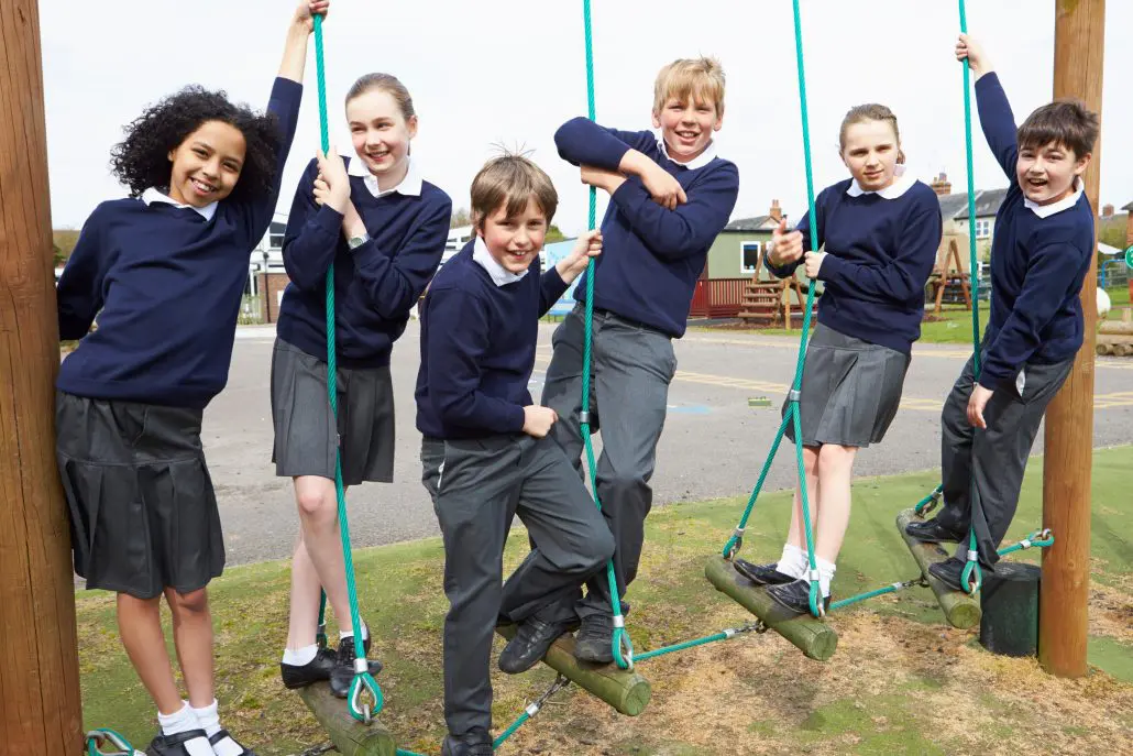 year 6 school leavers on climbing frame